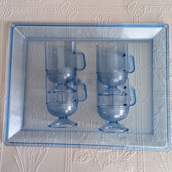 Vtg Rare Tupperware #1633 Preludio Blue Acrylic Serving Tray & 4 Stackab… - Picture 9 of 12